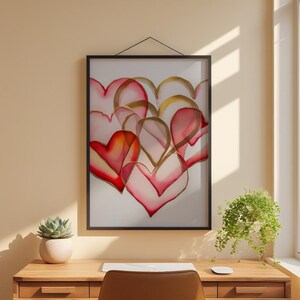 Art coeur Saint-Valentin | Affiche d'amour à l'aquarelle | Décoration murale en or rose image 1