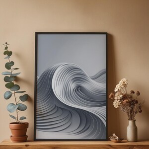Abstract Wave Art | Modern Gray Flowing Lines Poster | Minimalist Print afbeelding 4
