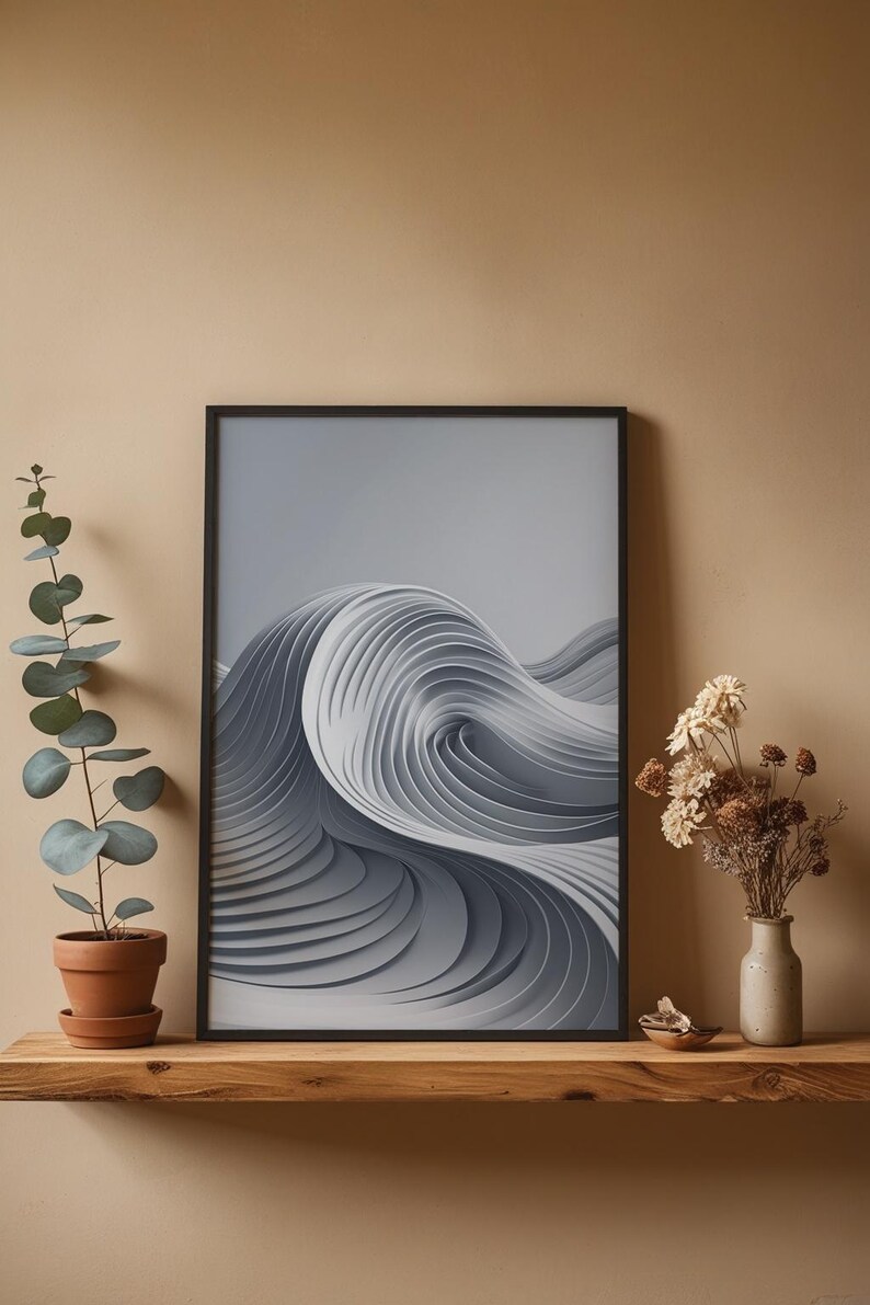 Abstract Wave Art | Modern Gray Flowing Lines Poster | Minimalist Print afbeelding 4