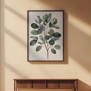 Arte de rama de eucalipto / Impresión botánica en acuarela / Decoración minimalista imagen 2