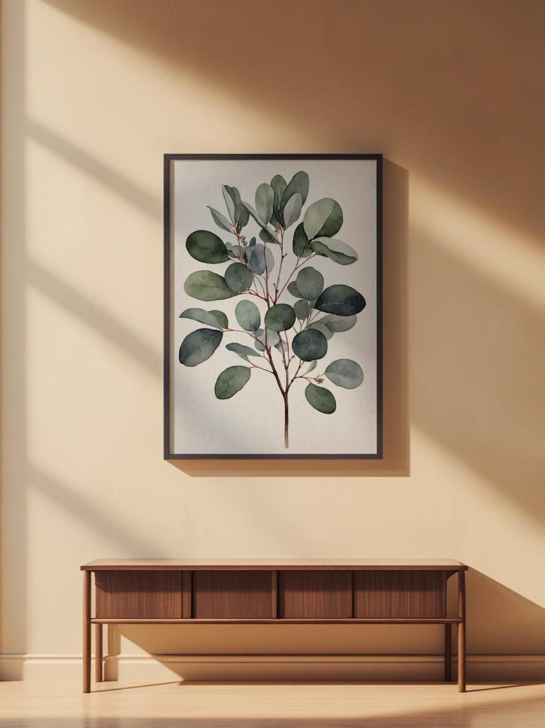 Arte de rama de eucalipto / Impresión botánica en acuarela / Decoración minimalista imagen 2