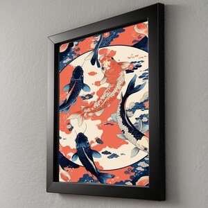 Koi Fish Circle | Japanese Water Art | Zen Ikat Pattern Poster image 8