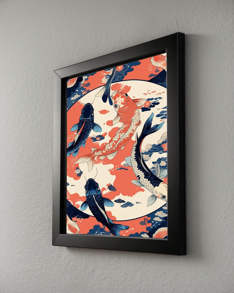 Koi Fish Circle | Japanese Water Art | Zen Ikat Pattern Poster image 8