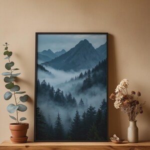 Misty Mountain Forest | Dramatic Nature Poster | Moody Landscape Art image 5