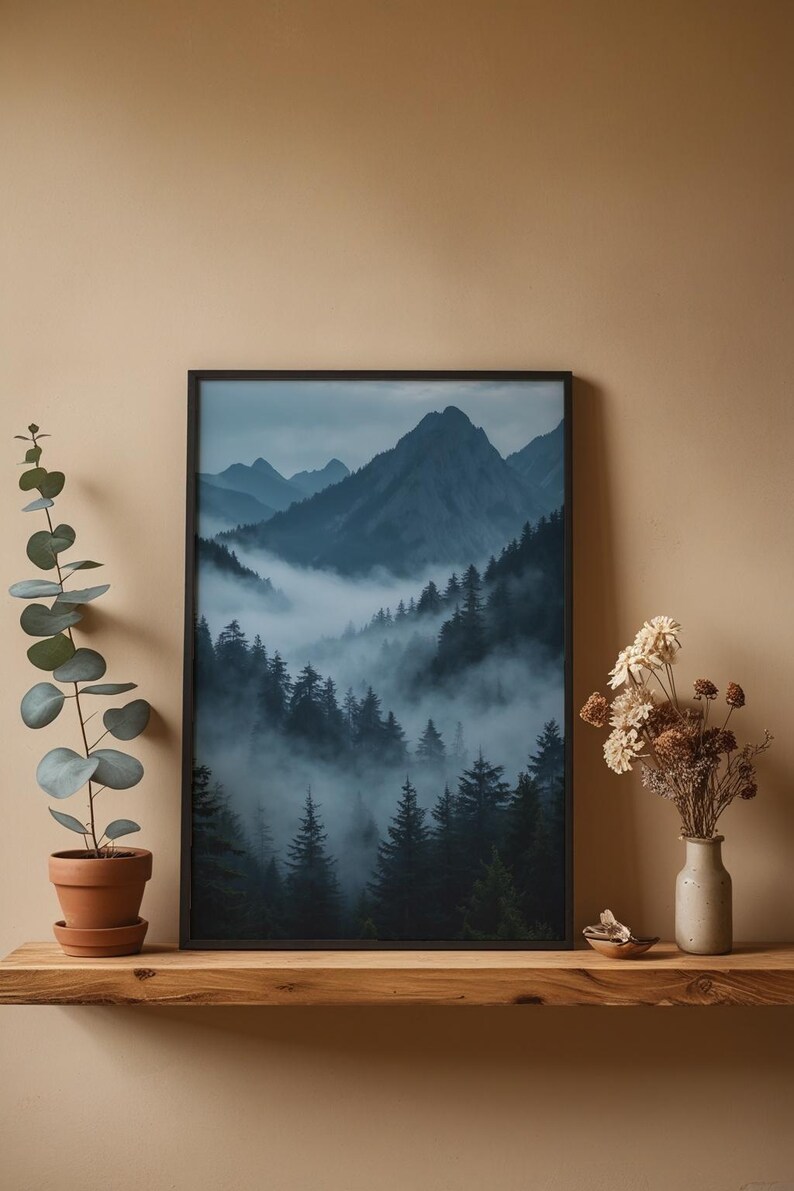 Misty Mountain Forest | Dramatic Nature Poster | Moody Landscape Art image 5