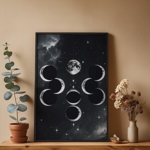 Arte de eclipse lunar / Póster de fases lunares / Decoración de pared astronómica imagen 4