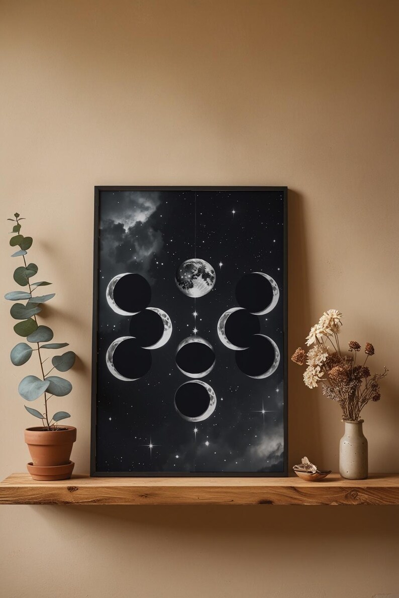 Arte de eclipse lunar / Póster de fases lunares / Decoración de pared astronómica imagen 4