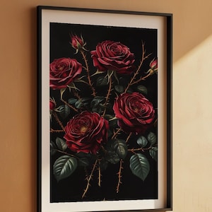 Dark Botanical Art | Gothic Rose Poster | Moody Vintage Wall Decor Bild 7