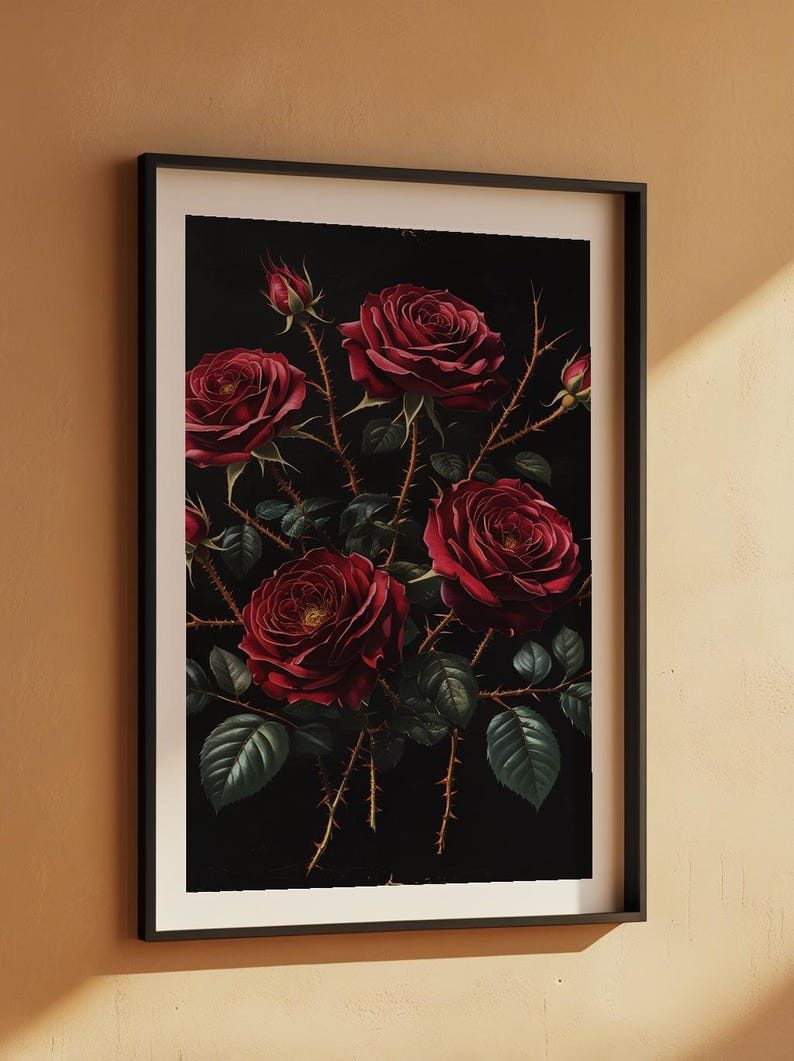 Dark Botanical Art | Gothic Rose Poster | Moody Vintage Wall Decor Bild 7