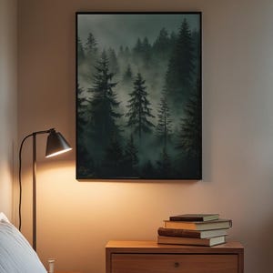 Misty Forest Poster | Atmospheric Pine Trees Art image 3