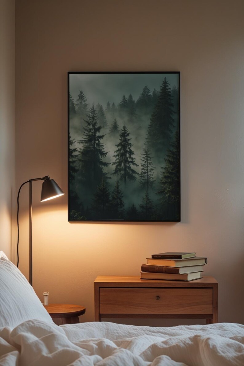 Misty Forest Poster | Atmospheric Pine Trees Art image 3