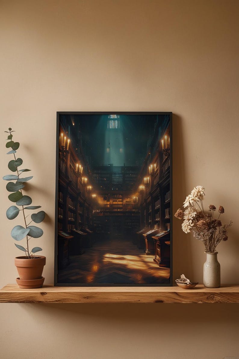 Library Wall Art | Dark Academia Poster | Vintage Bookshelf Decor Bild 4