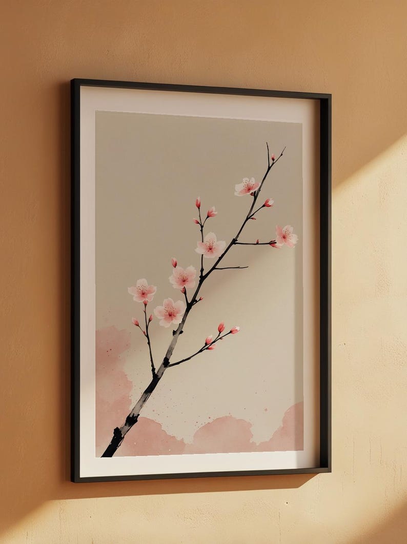 Cherry Blossom Ink Art | Japanese Minimalist Poster | Spring Wall Decor imagem 8