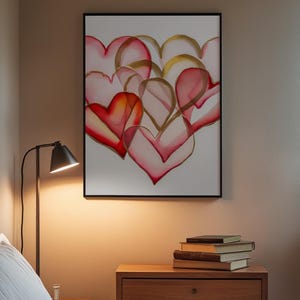 Art coeur Saint-Valentin | Affiche d'amour à l'aquarelle | Décoration murale en or rose image 3
