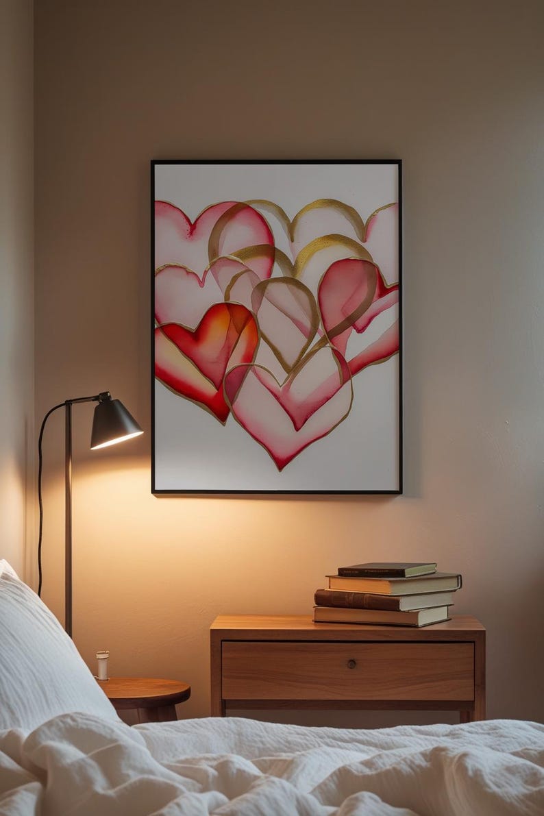 Art coeur Saint-Valentin | Affiche d'amour à l'aquarelle | Décoration murale en or rose image 3