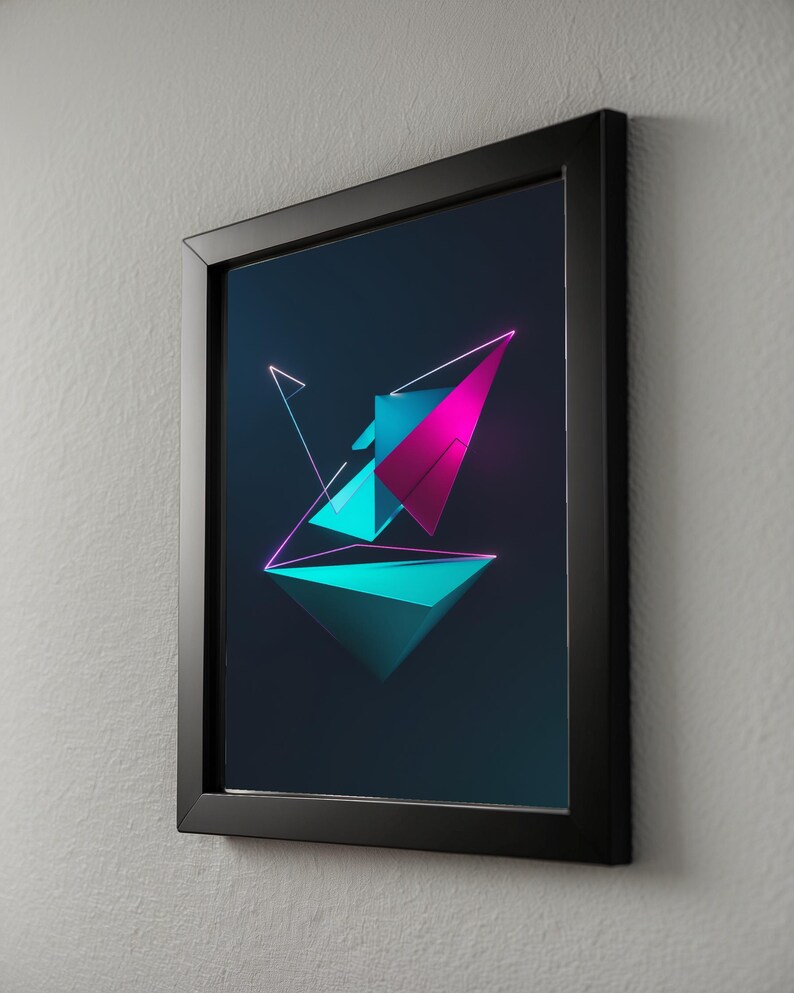 Neon Geometric Art | Modern Abstract Triangle Poster image 5
