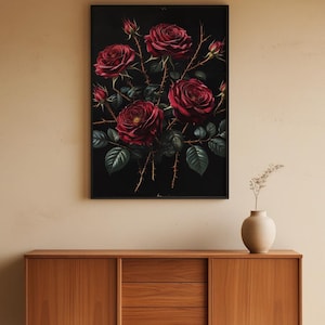 Dark Botanical Art | Gothic Rose Poster | Moody Vintage Wall Decor Bild 5