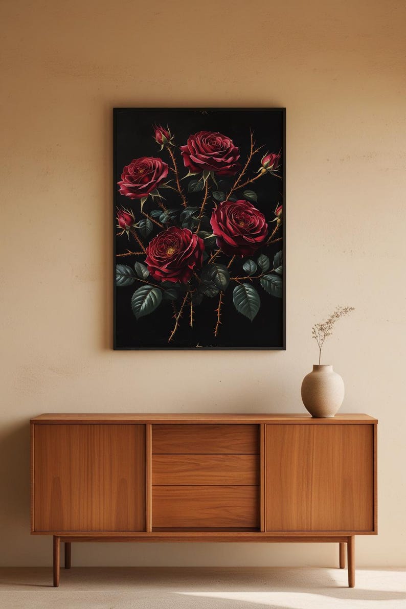 Dark Botanical Art | Gothic Rose Poster | Moody Vintage Wall Decor Bild 5