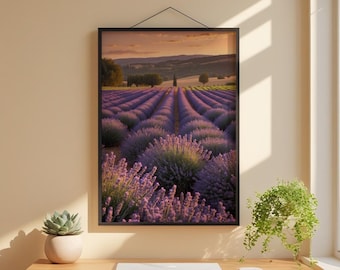Lavender Field Wall Art | Provence Sunset Poster | Digital Download Printable Art