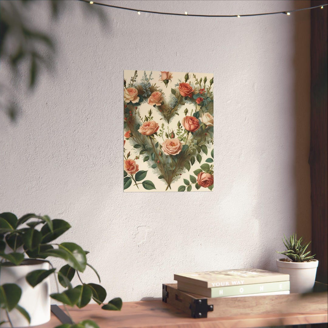Valentine Wall Art Botanical Heart Print | Romantic Floral Poster ...