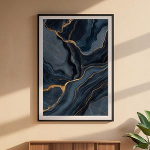 Marble Abstract Art | Luxury Slate Blue Poster | Modern Home Decor image 9