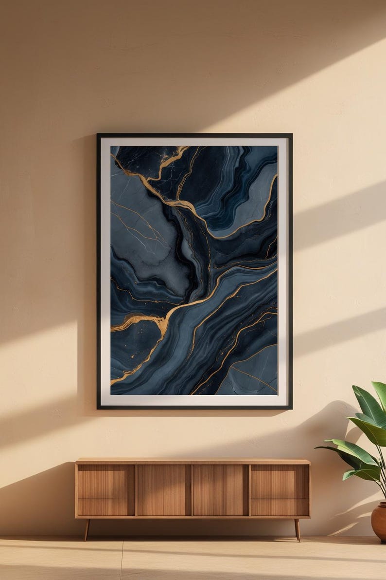 Marble Abstract Art | Luxury Slate Blue Poster | Modern Home Decor image 9