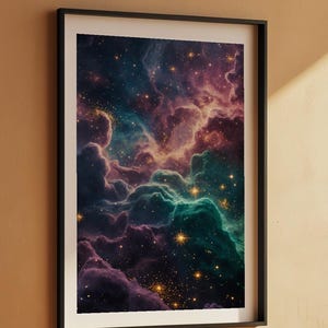 Jewel Tone Nebula | Cosmic Space Poster | Deep Emerald Universe Art zdjęcie 9