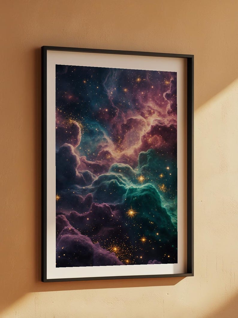 Jewel Tone Nebula | Cosmic Space Poster | Deep Emerald Universe Art zdjęcie 9