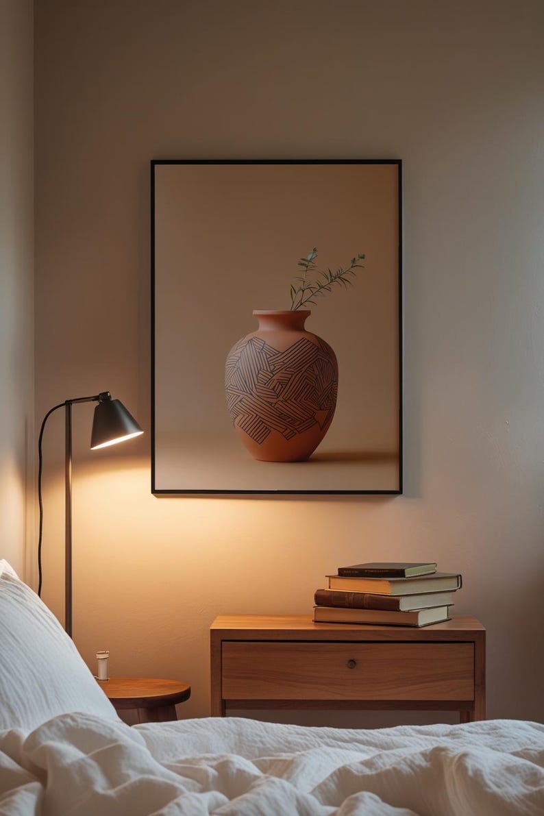 Geometric Pottery Vase | Modern Boho Line Art | Terracotta Decor Bild 3