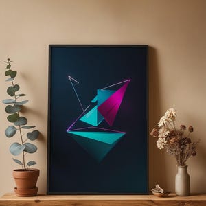 Neon Geometric Art | Modern Abstract Triangle Poster image 8