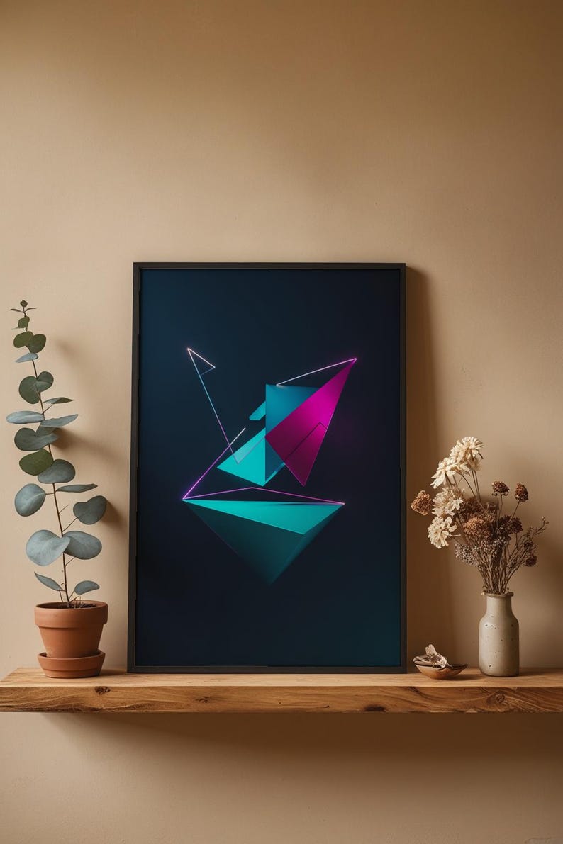 Neon Geometric Art | Modern Abstract Triangle Poster image 8