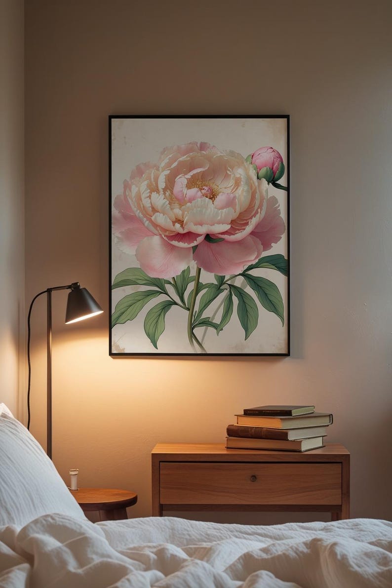 Peony Wall Art Print | Vintage Botanical Poster | Digital Download ...
