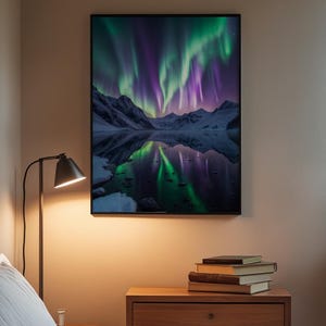 Aurora Lake Reflection | Northern Lights Mountain Landscape | Magical Night Bild 3