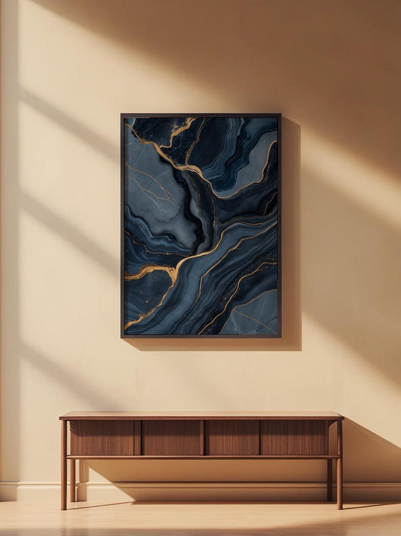 Marble Abstract Art | Luxury Slate Blue Poster | Modern Home Decor image 8