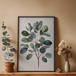 Arte de rama de eucalipto / Impresión botánica en acuarela / Decoración minimalista imagen 4