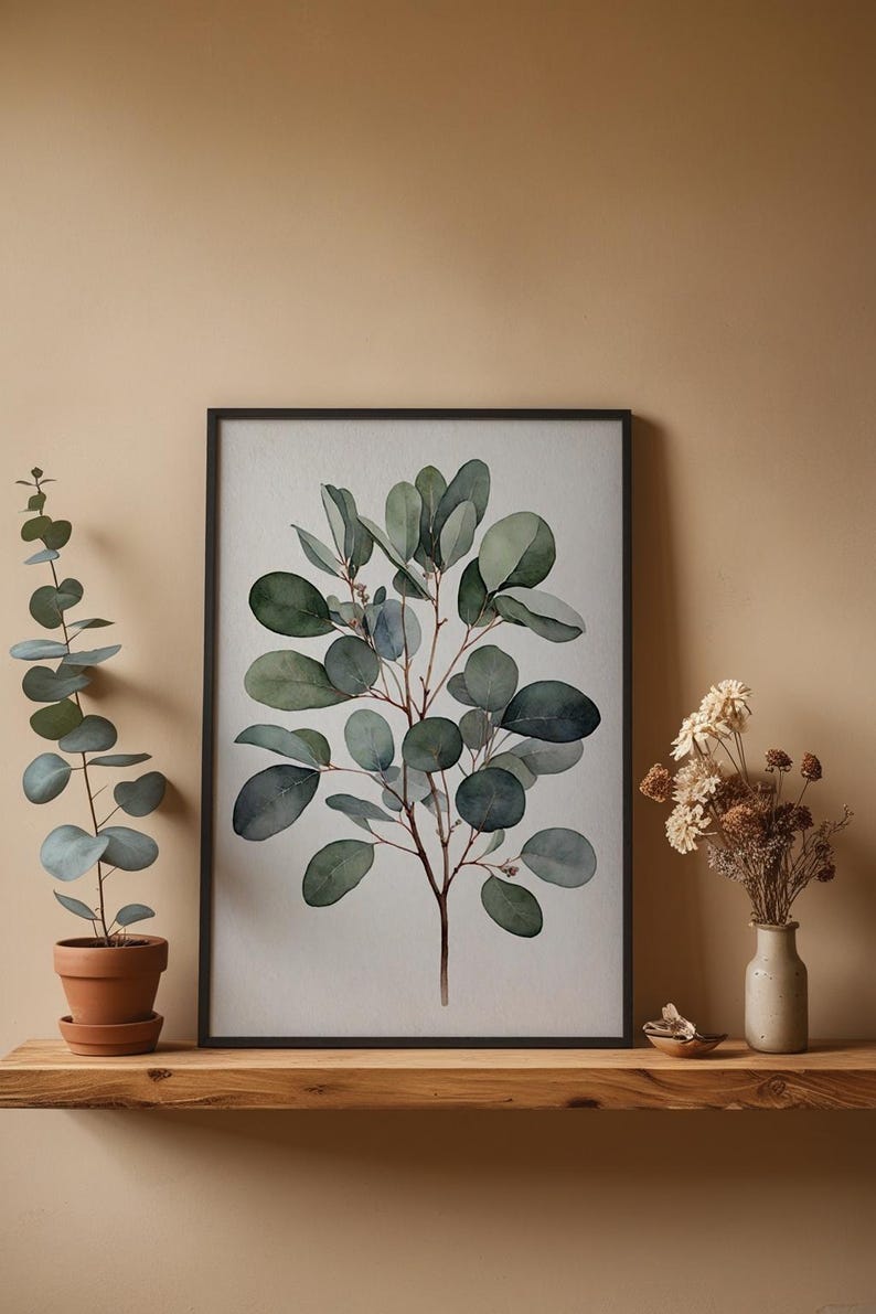 Arte de rama de eucalipto / Impresión botánica en acuarela / Decoración minimalista imagen 4