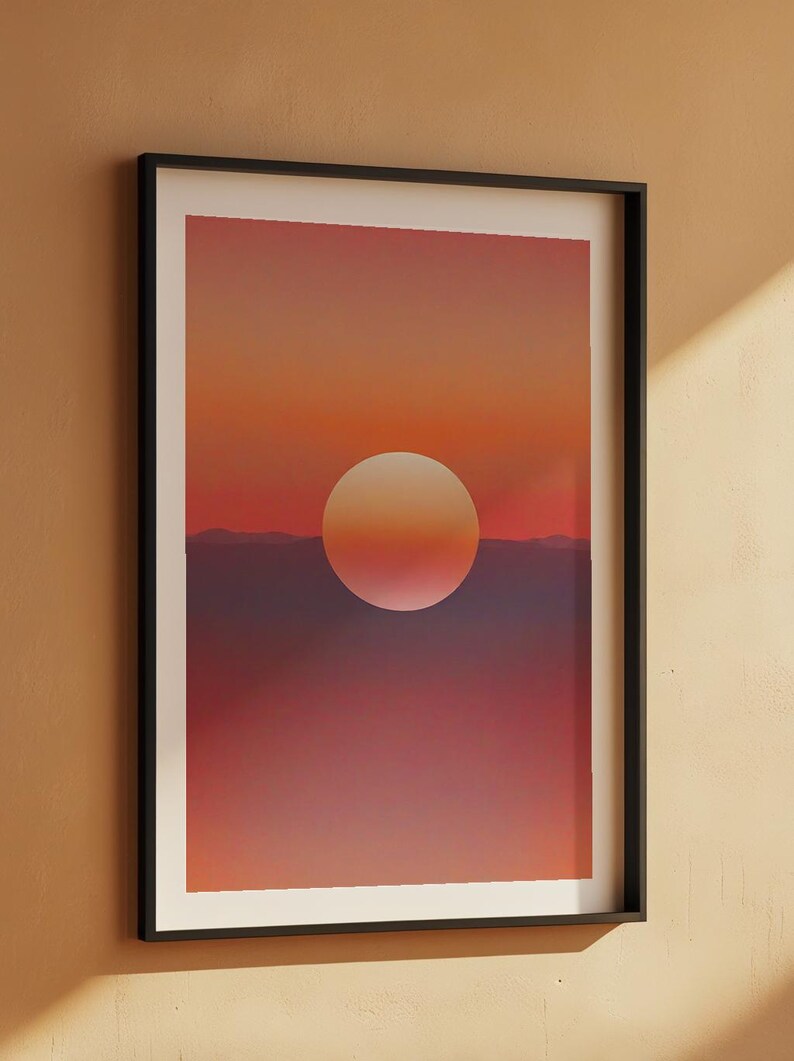 Sunset landscape art | Minimalist sun poster | Modern wall decor imagem 7
