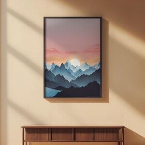 Póster de amanecer en la montaña / pico alpino / Arte de paisaje natural imagen 2