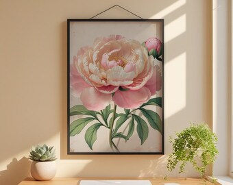 Romantic Peony Bloom | Vintage Botanical | Cottagecore Garden Art