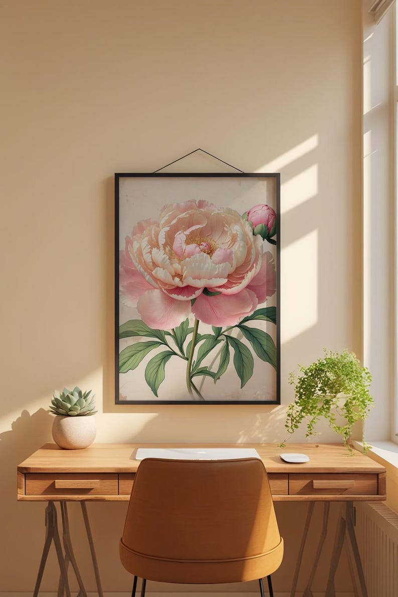 Romantic Peony Bloom | Vintage Botanical | Cottagecore Garden Art Bild 1