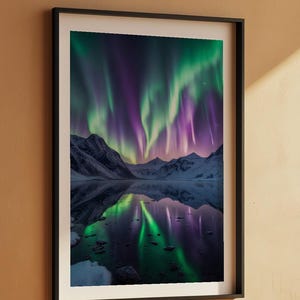 Aurora Lake Reflection | Northern Lights Mountain Landscape | Magical Night Bild 7