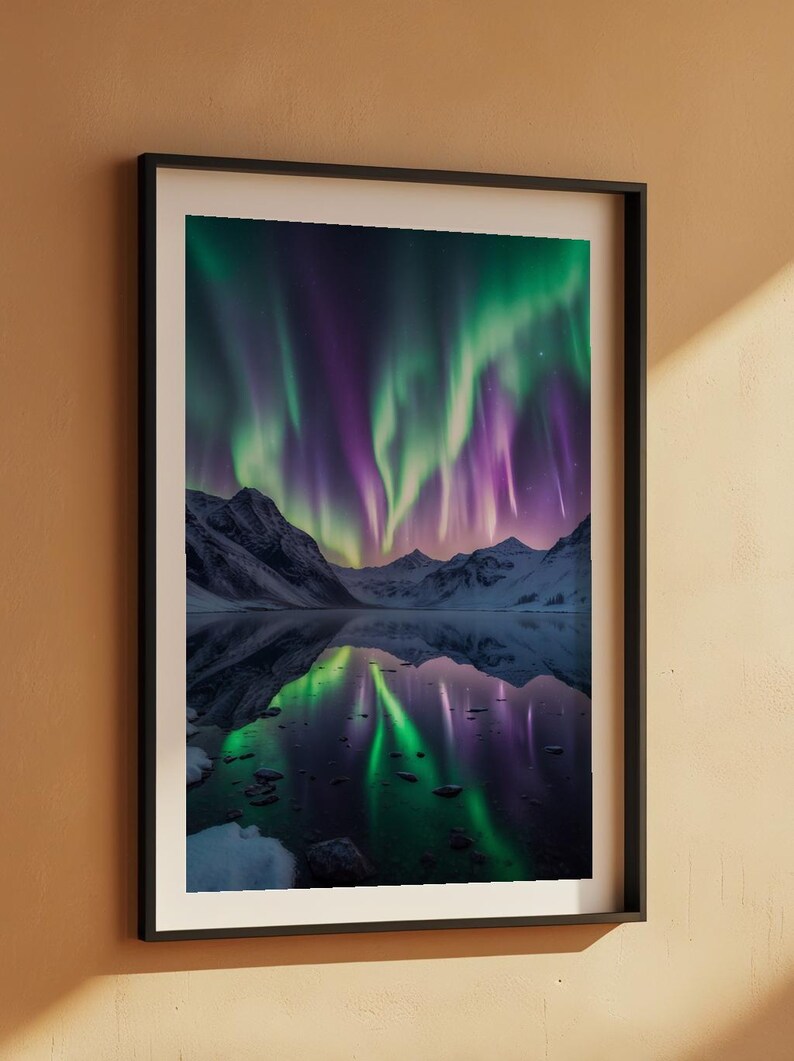 Aurora Lake Reflection | Northern Lights Mountain Landscape | Magical Night Bild 7