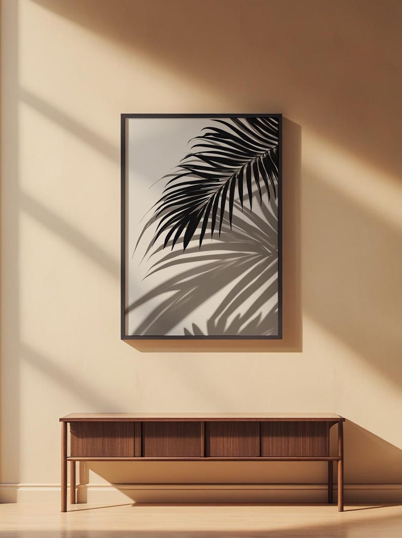 Tropical Palm Leaf Art | Black Botanical Poster | Boho Plant Decor afbeelding 2