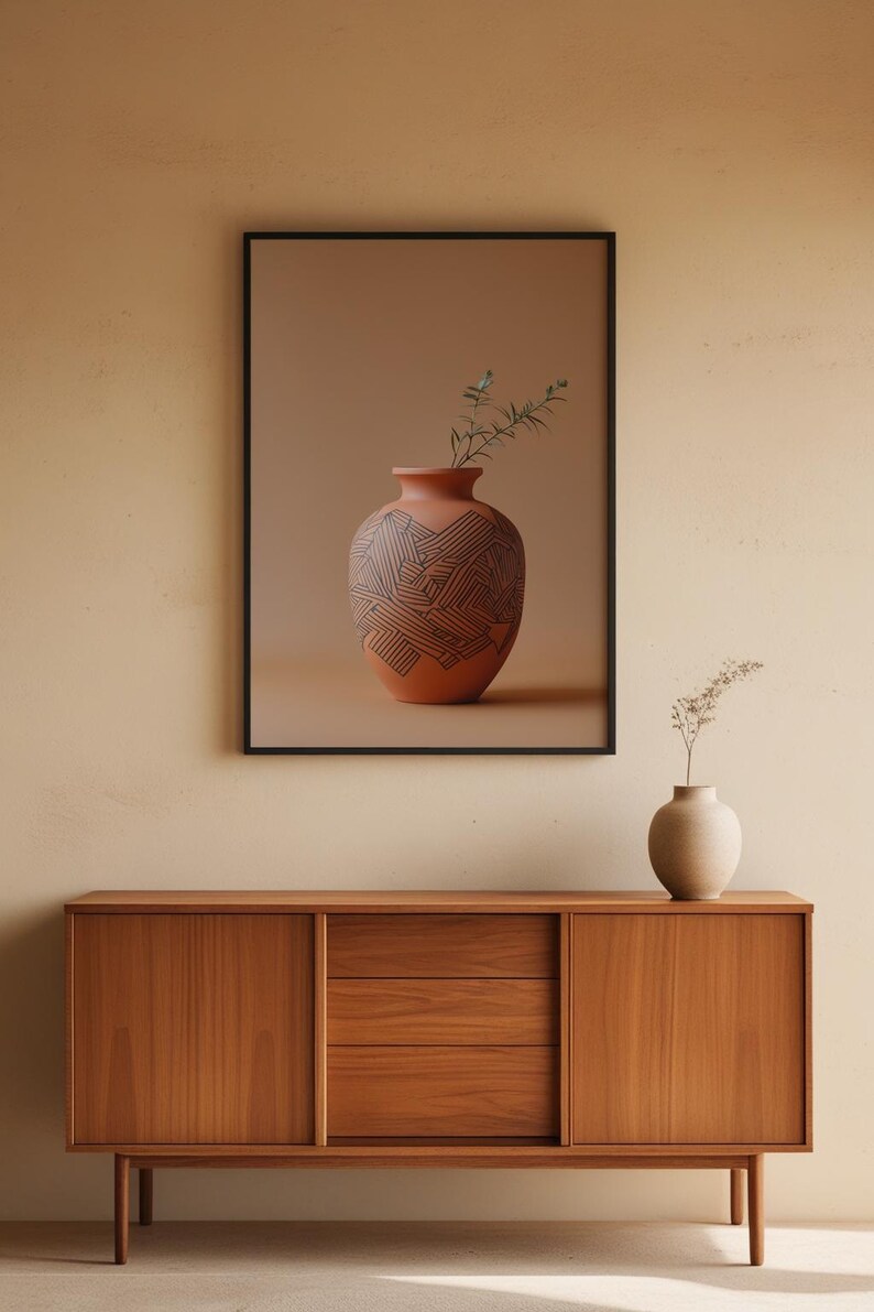 Geometric Pottery Vase | Modern Boho Line Art | Terracotta Decor Bild 5