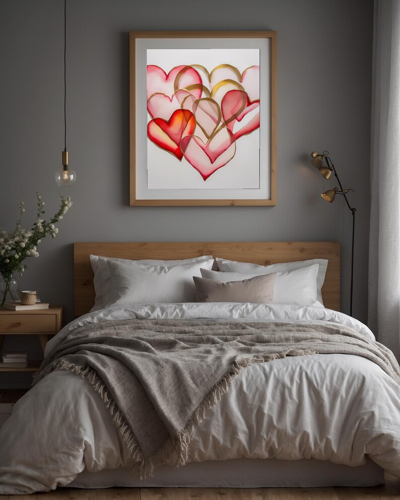 Art coeur Saint-Valentin | Affiche d'amour à l'aquarelle | Décoration murale en or rose image 10