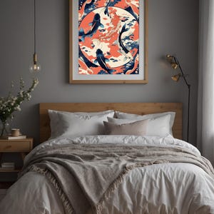 Koi Fish Circle | Japanese Water Art | Zen Ikat Pattern Poster image 10