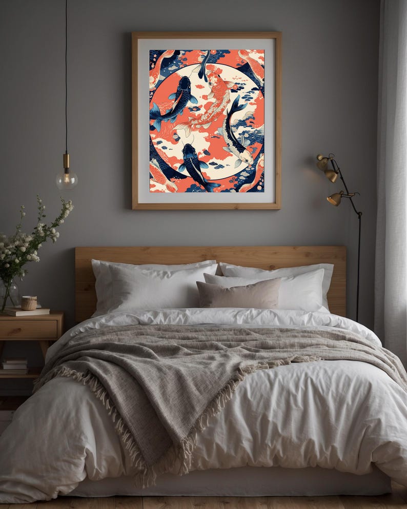 Koi Fish Circle | Japanese Water Art | Zen Ikat Pattern Poster image 10
