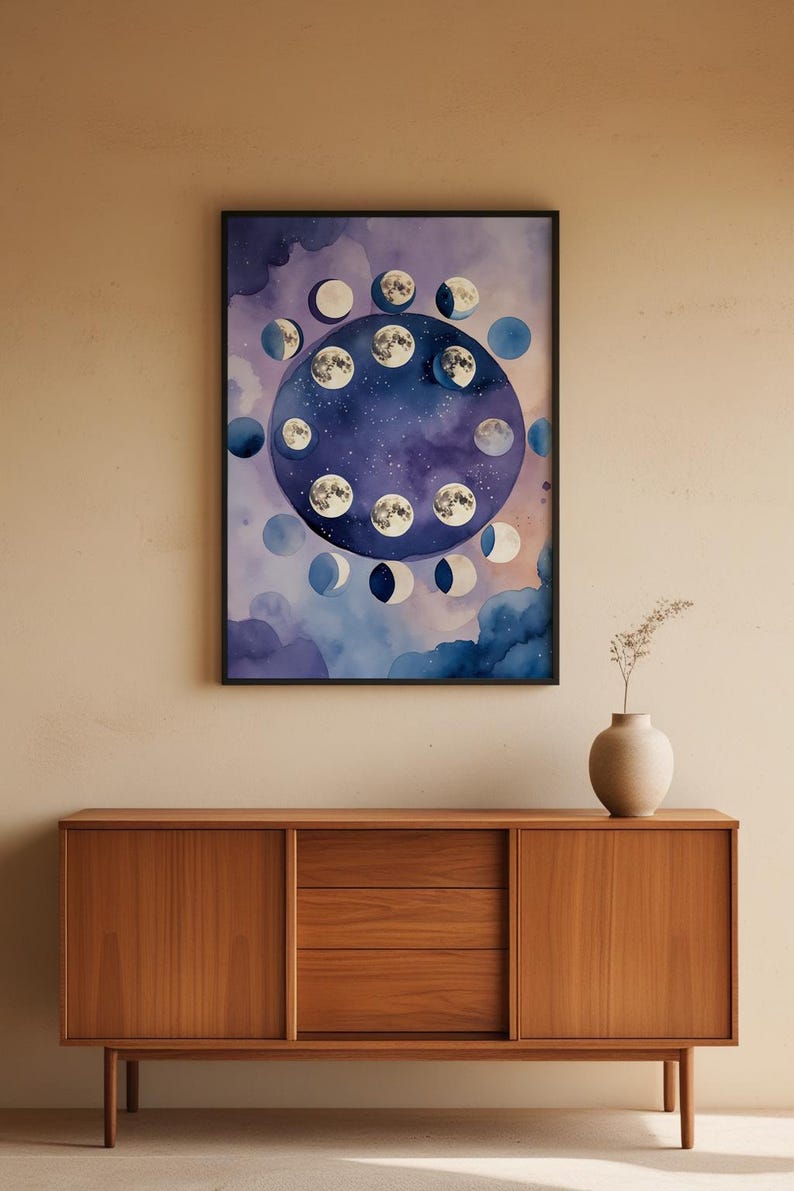 Lunar Phases | Moon Cycle Poster | Mystical Night Art zdjęcie 5