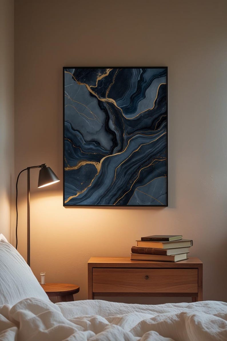Marble Abstract Art | Luxury Slate Blue Poster | Modern Home Decor image 7