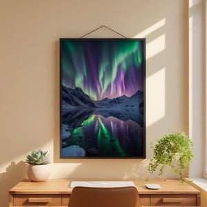Aurora Lake Reflection | Northern Lights Mountain Landscape | Magical Night Bild 1